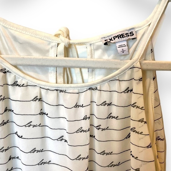 EXPRESS | High Neck Black + Ivory “LOVE” Cursive Print Tank Blouse - Picture 2 of 7